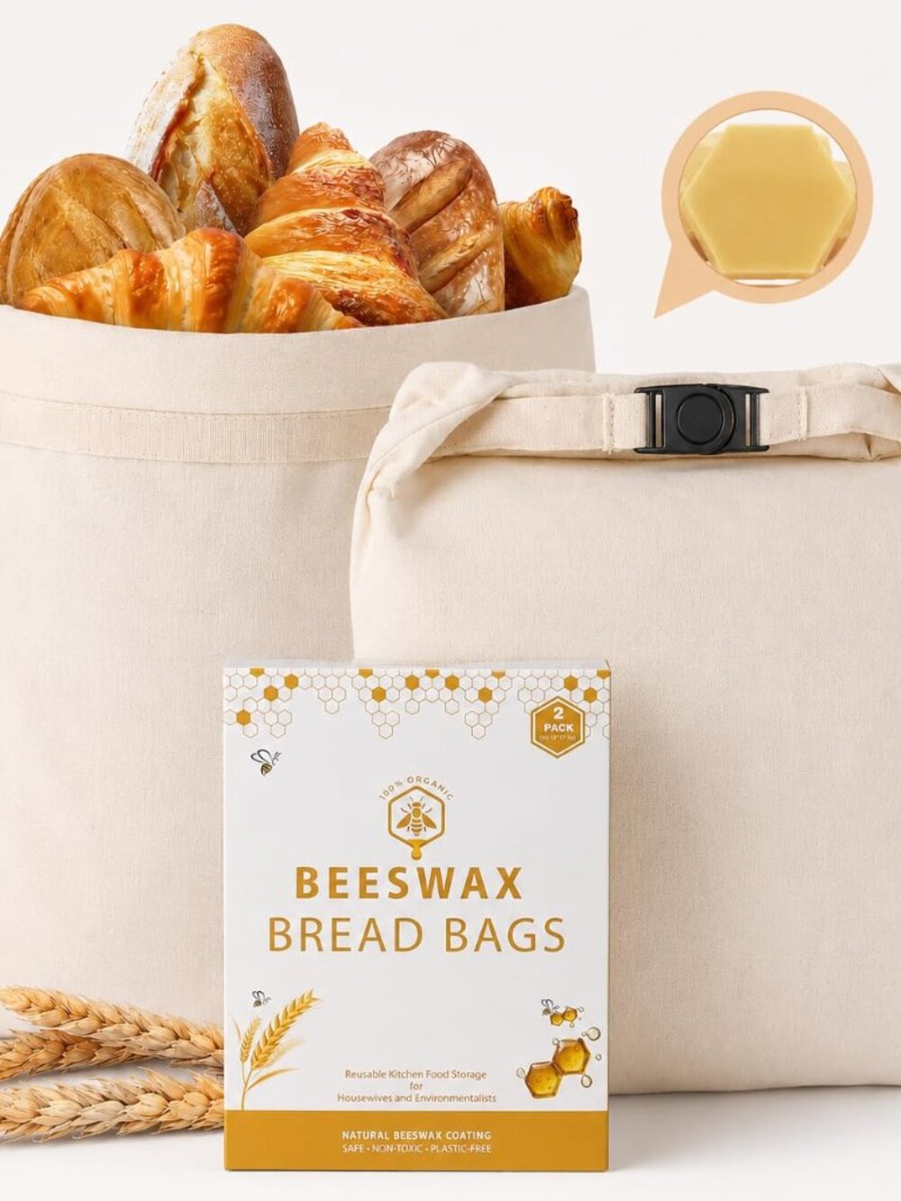 NEW Beeswax Bread Bags Linen 2-Pack for Sourdough Stays Fresh Days Longer with